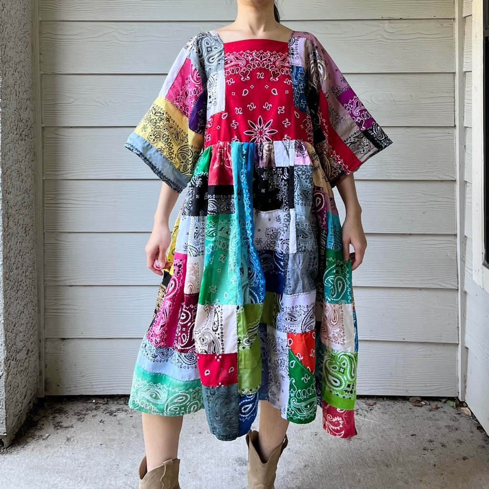 Handmade Quilted Bandana Dress SKU 10272 Quilted Mint Red